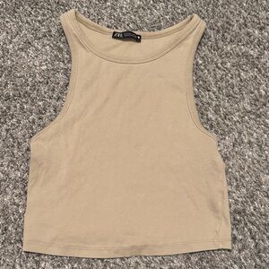 Zara Tan Ribbed Cropped Tank